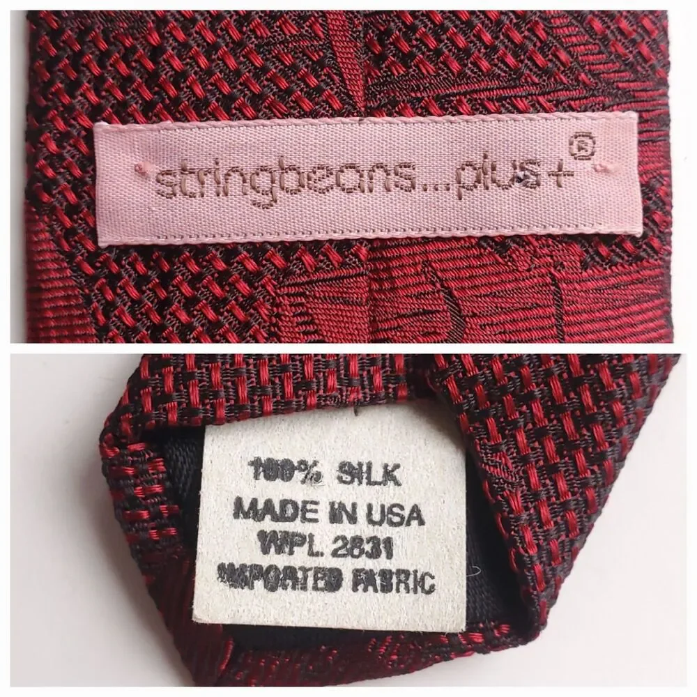 Vintage Silk Tie Antique Cars Bicycles Red Black 2.75 x 55 Stringbeans Plus - Picture 3 of 7
